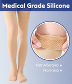 Thigh High Compression Stockings Closed Toe for Men & Women, Opaque, KEKING 15-20mmHg Graduated Compression Leg Support Hose with Silicone Band - Swelling, Varicose Veins, Edema, DVT, Beige Small