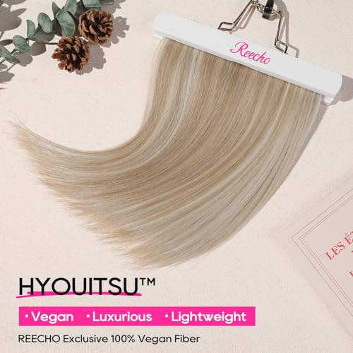 REECHO Invisible Wire Hair Extensions with Thinner Softer Lace Weft 12" Short Straight Clips in Secret Hairpiece for Women 12 Inch (Pack of 1) - Honey Blonde with Highlights