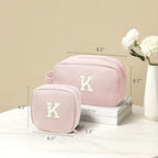 LETGO Birthday Gifts for Women Small Personalized Initial Monogram Makeup Bag,Preppy Corduroy Makeup Bags Travel Toiletry Bag Cute Pouch Purse for Her Mom Girlfriend Wife Sister Teacher Bridesmaid