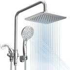 Dual Shower Head Combo, 8'' High Pressure Rain Shower Head with Handheld Spray, 6 Settings Handheld Showerhead, 15" Height Adjustable Slide Bar, Angle Adjustable, Chrome Polished