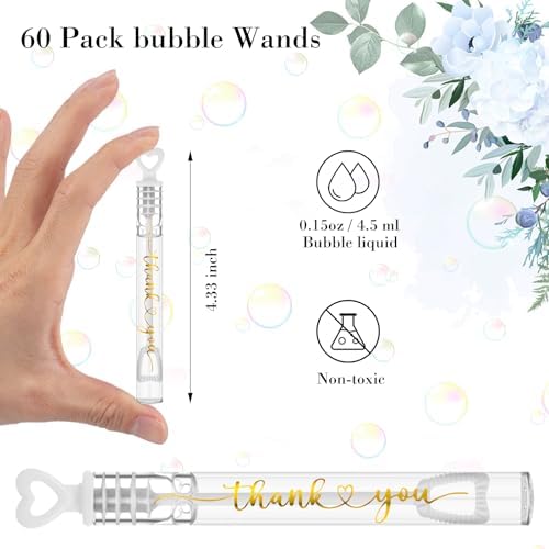 60 Count Wedding Mini Bubble for a Wedding Wands Bulk Heart Bubble Wand for Guests Send Off Party Supplies Valentine Anniversaries Celebration (Thank You)