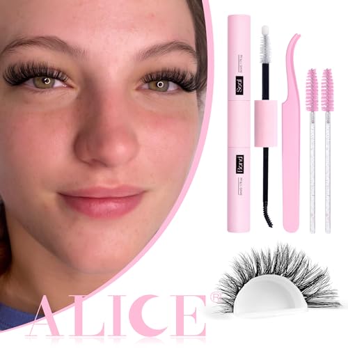ALICE Lash Extension Kit Fluffy Volume Cluster Lashes Wispy 8-20MM D Curl Individual Lashes Eyelash Clusters Kit Lash Glue Bond and Seal Tweezers Diy Eyelash Extension Kit Self Application at Home