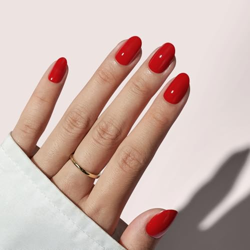 BTArtbox Press On Nails Short - Red Press on Nails, Short Oval Fake Nails with Nail Glue, Natural Reusable Glue On Nails in 16 Sizes Soft Gel Nail Kit, Mulled Wine