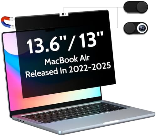 Magnetic Privacy Screen for Macbook Air 13.6/13 Inch (2022-2025, M2, M3, M4), Removable Matte Anti Glare Blue Light Protector Private Security Filter for 13.6inch Mac Laptop Computer