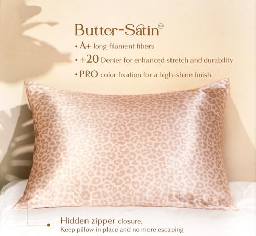 Yanibest 2 Pack Leopard Satin Pillowcase, Silk Pillow Cases for Hair and Skin with Zipper, Standard Pillow Cases for 20"x26", Exquisite Packaging for Women Men