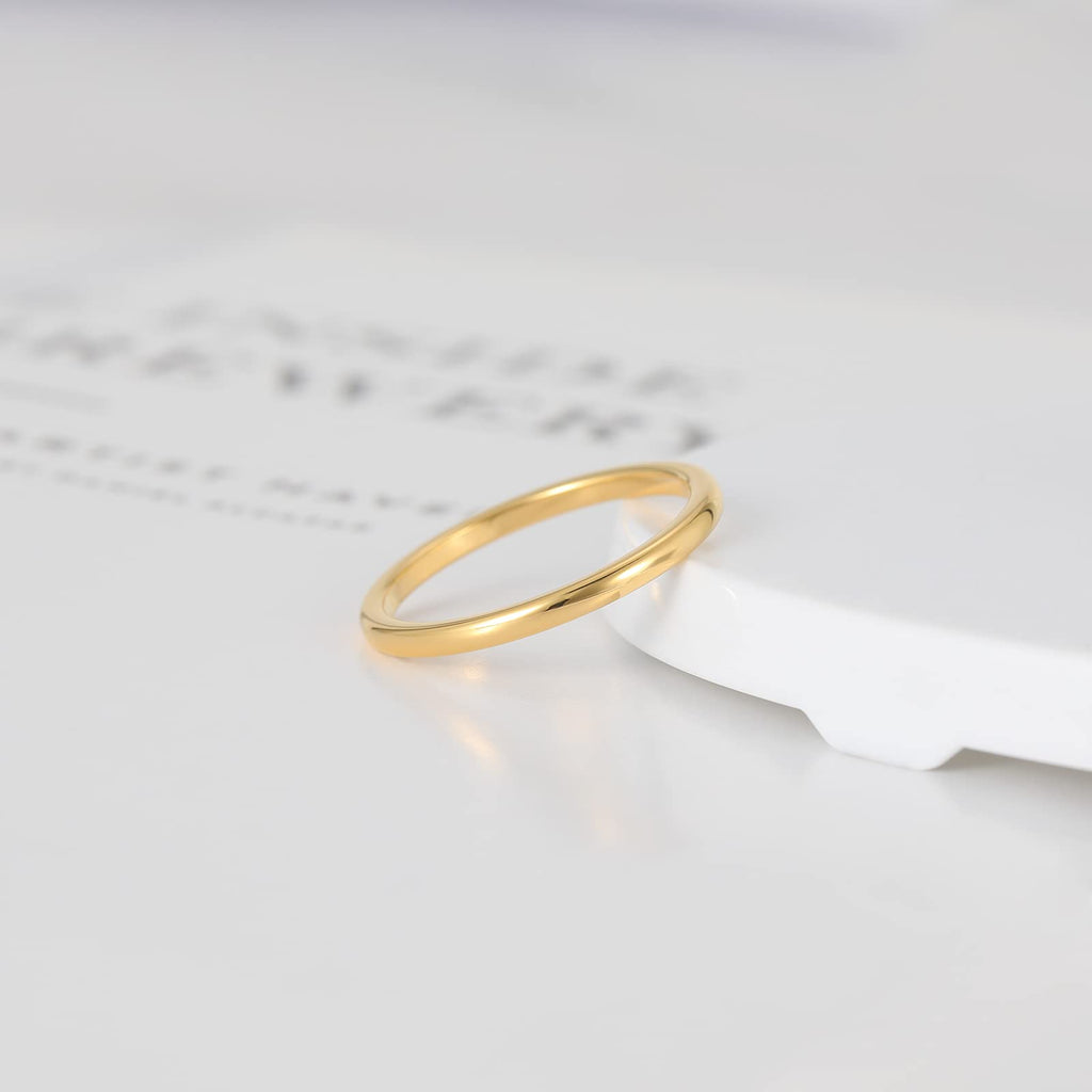 TRUMIUM 2mm 24K Gold Plated Tungsten Rings for Women Wedding Band Size 8