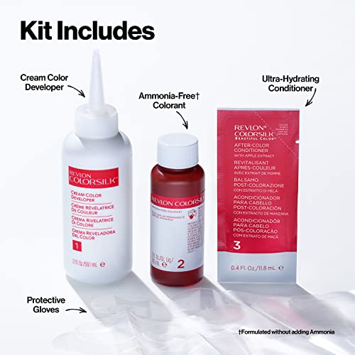 Revlon ColorSilk Permanent Hair Color, 100% Gray Coverage Dye Kit, Ammonia-Free, Keratin and Amino Acids, Red Shades, 53 Light Auburn (Pack of 3)