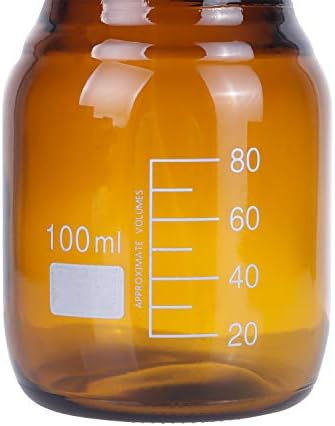 Moonetto 20 Pack Amber Borosilicate Glass 100 mL Graduated Round Lab Media Storage Bottle With GL45 Blue Screw Cap