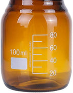 Moonetto 20 Pack Amber Borosilicate Glass 100 mL Graduated Round Lab Media Storage Bottle With GL45 Blue Screw Cap