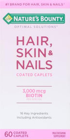 Nature's Bounty Optimal Solutions Hair, Skin & Nails Formula, with 3,000 mcg Biotin, 20 Total Servings, 60 Coated Caplets (Pack of 2)
