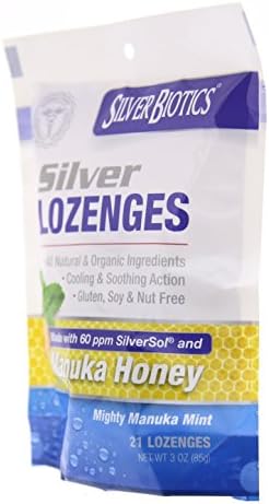 American Biotech Labs Silver Biotics Silver Lozenges w/60ppm SilverSol and Manuka Honey, Mighty Manuka Mint (21 Count) (2 Pack)