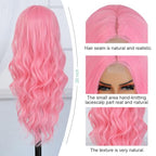 Long Wavy Pink Wig for Women 26 Inch Middle Part Pink Curly Wavy Wig Natural Looking Synthetic Heat Resistant Fiber Wig for Daily Halloween Cosplay Party Use (26 Inch, Pink)