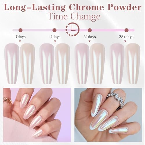 Pearl Chrome Nail Powder -【0.8g Super Pearl Effect】 Chrome Powder for Nails Iridescent Aurora Mermaid White Pearl Chrome Nail Powder for Nails Art DIY