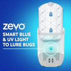Zevo 2 Flying Insect Traps & 2 Cartridges - Plug In Fly Trap & Indoor Bug Catcher for Gnats, House & Fruit Flies - Mess-Free - Use in Any Room - Uses Blue & UV Light (2 Plug In Devices & 2 Cartridges)