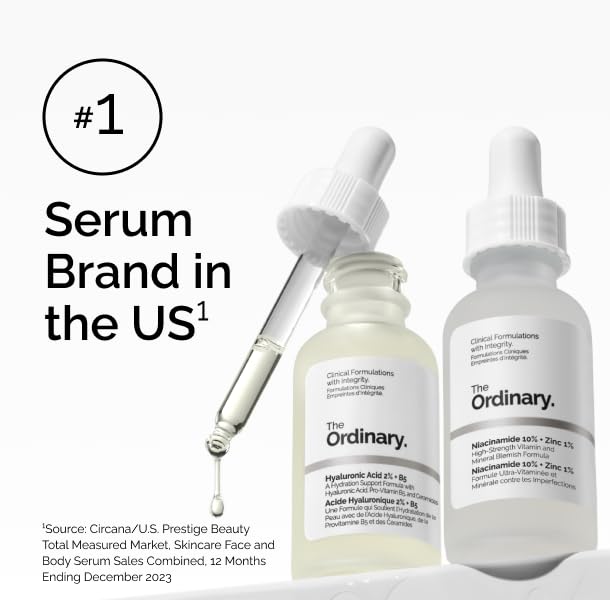 The Ordinary Bright & Hydrated Serum Duo, AHA 30% + BHA 2% Peeling Solution and Hyaluronic Acid 2% + B5, Exfoliating and Hydrating Skincare Set, 1 Fl Oz Each