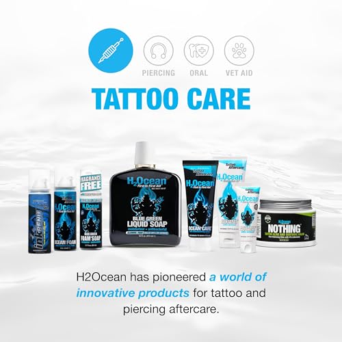 H2Ocean Blue Green Foam Soap - Tattoo Foam Antibacterial Soap for Tattoo Aftercare - Tattoo Care with Aloe Vera - Travel-Size Tattoo Moisturizer Soap - 1.7 oz