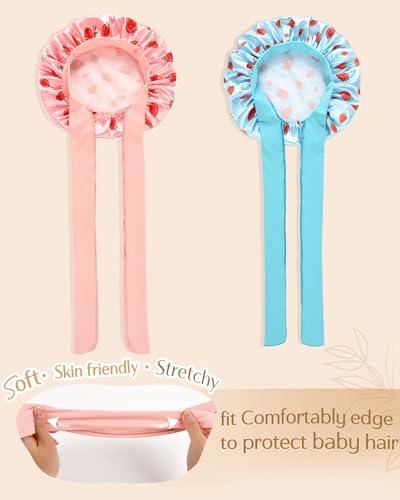 YANIBEST 2 PCS Baby Bonnet Silk Satin Bonnet for Kids Sleeping Cap Curly Natural Hair Silk Bonnets for Girls Boys Infant