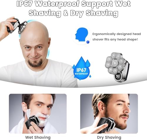 9D Head Shavers for Bald Men, Upgraded 6-in-1 Mens Grooming Kit, Detachable Bald Head Shavers for Men, Wet/Dry LED Display, Travel Lock Electric Razor for Men with Type-C Charge