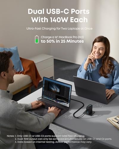 Anker Laptop Charger, 140W MAX USB C Charger, 4-Port Multi-Device Fast Charging, Advanced GaN Power Adapter, Intuitive Touch Controls, for MacBook, iPhone 16 Series, Samsung Galaxy, Pixel, and More