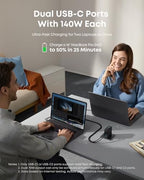 Anker Laptop Charger, 140W MAX USB C Charger, 4-Port Multi-Device Fast Charging, Advanced GaN Power Adapter, Intuitive Touch Controls, for MacBook, iPhone 16 Series, Samsung Galaxy, Pixel, and More