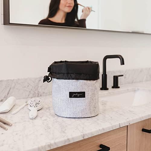 Jadyn Durable Cinch Top Makeup Organizer - Compact Travel Makeup Bag - 7 Interior Pockets for Cosmetics - Drawstring Toiletry Travel Bag for Women - 6L Storage Capacity - (Heather Gray)