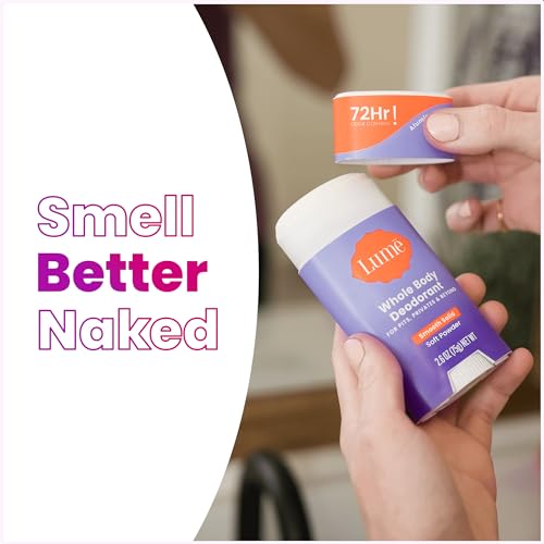 Lume Whole Body Deodorant - Smooth Solid Stick - 72 Hour Odor Control - Aluminum Free, Baking Soda Free and Skin Loving - 2.6 Ounce (Pack of 3) (Soft Powder)
