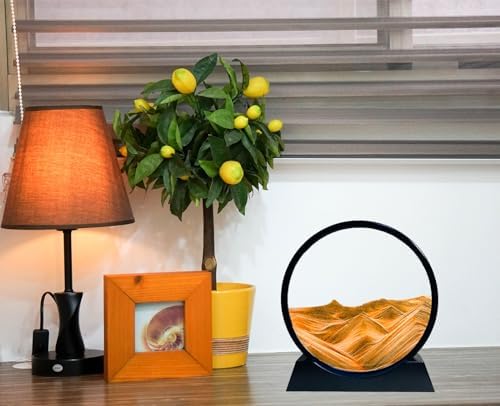Moving Sand Art Liquid Motion - Moving Sand Art Picture Decor 3D Deep Sea Sandscape, Round Glass Frame Display Flowing Sand Relaxing Toy for Desktop Home Office Work Decoration(Yellow, 12")