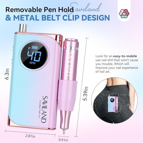SAVILAND Nail Drill Professional: 40000RPM Electric Nail File 2024 Macaron Gradient Pink Nail Drill Machine for Faster Removel Acrylic Nail Salon at Home Use Manicure Pedicure Manicurist Good Choice