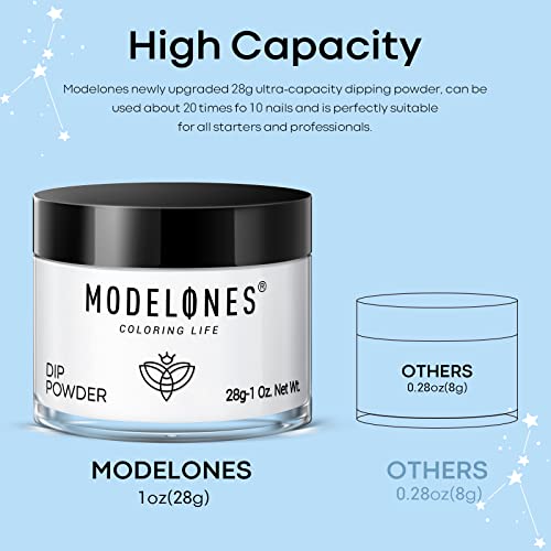 Modelones Dip Powder Clear Color, Nail Dipping Powder French Nail Art, 28+ Long-Lasting Build Powder Pro System Salon DIY at Home No Needed Lamp Cured