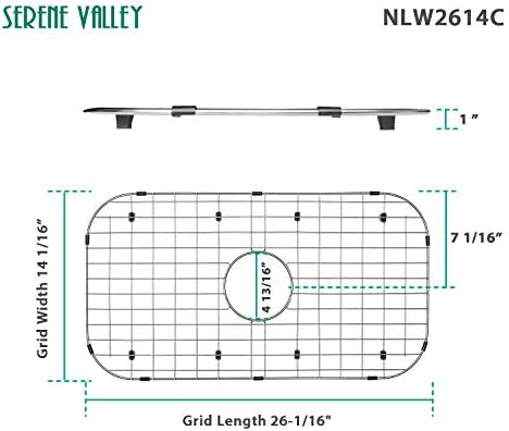 Serene Valley Sink Protector Grid 26-1/16" x 14-1/16", Centered Drain with Corner Radius 3-1/2", 304 Stainless Steel Material NLW2614C
