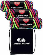 Red Heart Super Saver Neon Stripes E300-3957 (3-Skeins - Same Dye Lot) Worsted Medium #4 Acrylic Yarn for Crocheting and Knitting with Project Bag