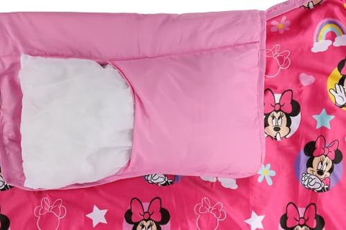 Jay Franco Toddler Nap Mat with Built-in Pillow and Blanket - Soft 46 x 20-inch Microfiber Kids Sleeping Bag for School or Sleepover, Pink - Minnie Mouse