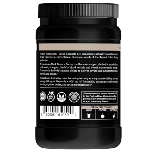 Black Forest High Flavanol Cocoa Powder (1200mg Flavanols & Flavonoids Supplements)10X More Flavanols (Epicatechin) Than Cocoa & 600mg of Epicatechin Supplement for Heart Health, Nitric Oxide & Energy