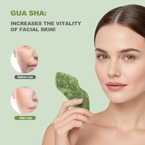 2PCS Jade Stone Gua Sha Set Face Massager Jade Gua Sha Facial Tools Body Lymphatic Drainage Massager Face Guasha Face Sculpting Tool Skin Care Set Gifts for Women Gua Sha Sculpting for Tighten Skin
