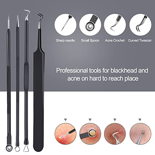 MENOLY Pimple Popper Tool Kit 10 Pcs Blackhead Remover Tool Zit Popper for Blemish, Pimple Comedone Extractor Acne Tool for Blackheads, Acnes, Whiteheads Nose Face Tools with Leather Bag