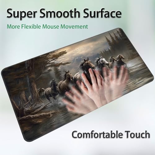 for MTG Game Playmat, for Magic TCG Rubber Play mat,Tabletop Card Playmats with Smooth Surface,Trading Card Inked Game Mat,Battle Game,Horses in River