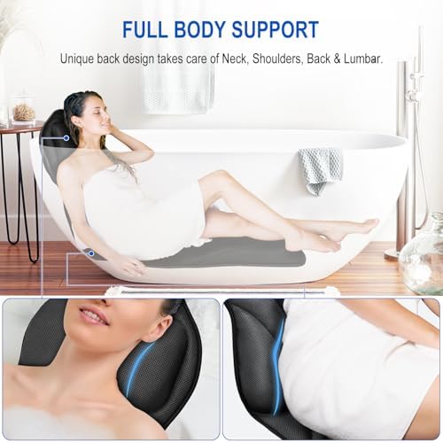 Full Body Bath Pillow for Bathtub, Luxury Bath Gifts for Women Thick Bathtub Cushion for Soaking Tub with Laundry Bag, Bathtub Pillow Luxury Bathtub Pillows for Head,Neck & Back,Spa (Grey)