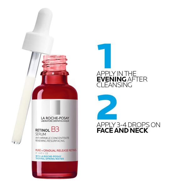 La Roche-Posay Pure Retinol Face Serum with Vitamin B3, Anti Aging Face Serum for Lines, Wrinkles & Premature Sun Damage to Resurface & Hydrate, Suitable for Sensitive Skin, 1.0 Fl. Oz
