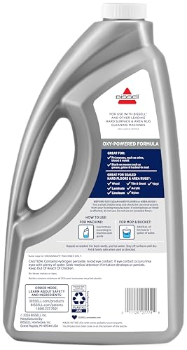 Bissell CrossWave PET PRO OXY Multi-Surface Formula, 40191, 64 oz, Removes Stuck-On Stains like Dirt, Grease, and Grime from Sealed Hard Floors and Grout, Patented Odor Elimation Technology