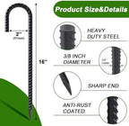 AAGUT 16 Inches 24 Pack Rebar Staks J Hook 3/8” Ground Stakes Heavy Duty with Chisel Point End for Camping Tent, Chain Link Fence, Outdoor Decorations, Inflatables, Black Coated