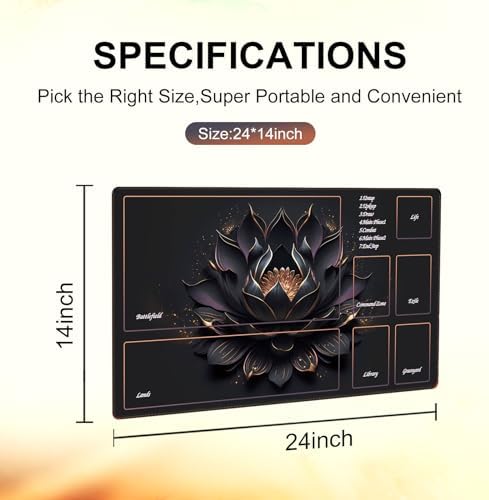 MTG Playmat TCG Playmat -Includes Storage Tube and 7 Dice-Experience Top-Tier Quality and Edge-Locking Waterproof and Non-Slip Mat! (playmat with Zones, Black Lotus)