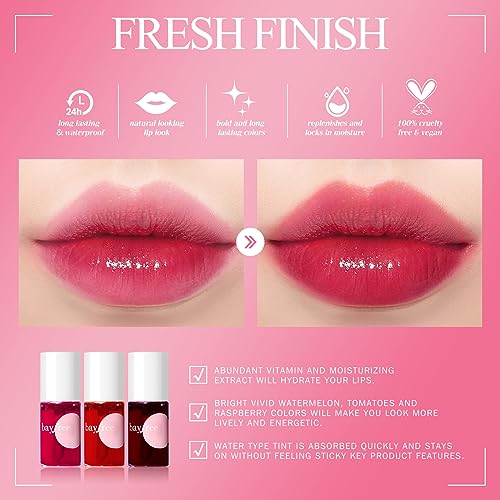Lip Tint Stain Set, Korean Water Tint Lightweight Non-sticky, Waterproof Long Lasting Liquid Blush & Lip Stain, Transfer-Proof, Matte Finish Lip Color Makeup (fruit platter)