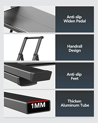 WOA WOA 5 Step Ladder, Ladders for Home, Anti-Slip Pedals, Aluminum Step Stool Foldable, Lightweight to Move, Ease of Storage, Reach 10ft for Closet Kitchen Library, Hold 300lbs - Black