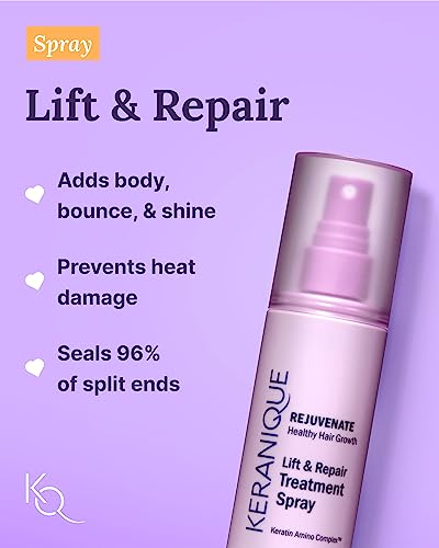 Keranique Volumizing Set for Thinning Hair in Women - Thickening Shampoo, Conditioner, Follicle Booster Serum, Volumizing Spray with Keratin for Fine Texture Boost and Repair