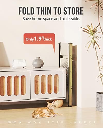 WOA WOA 3 Step Ladder, Foldable Step Stool, Aluminum Lightweight Ladder for Home Kitchen Closet, Anti-Slip Pedals, Ease of Folding, Portable, 300lbs Capacity - Gold