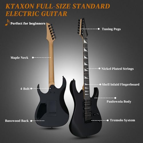 Ktaxon 39" Electric Guitar with 20Watt Amp, Full Size 170 Model Starter Guitar Kit for Beginners & Professional W/Bag, Strap, Upgrade Cable, Guitar Capo, Tremolo Arm - Matte Back