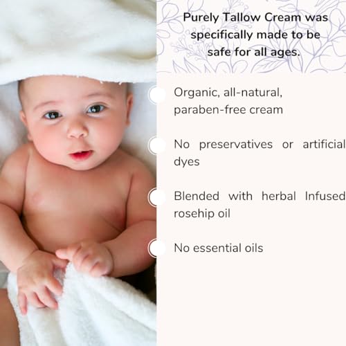 Purely Tallow Cream- Pasture-fed Beef Tallow- Moisturizer/Body Butter- Herbal Infused with Lavender & Chamomile (Unscented)- Dry Skin, Eczema, Psorasis, Infant-Safe -Organic (2 oz)