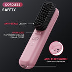 Cordless Hair Straightener Brush, Portable Mini Straightening Brush for Travel, Negative Ion Hot Comb Hair Straightener for Women, Cherry Blossoms Pink