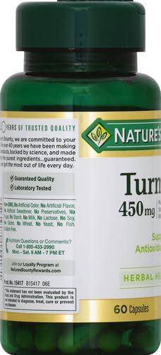 Nature's Bounty Turmeric Capsules, Herbal Supplement with Plant-Based Antioxidants, 450 Mg, 60 Count (Pack of 2)