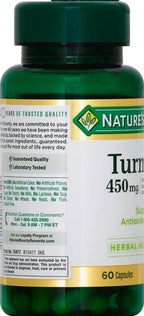 Nature's Bounty Turmeric Capsules, Herbal Supplement with Plant-Based Antioxidants, 450 Mg, 60 Count (Pack of 2)